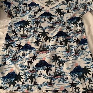 LuLaRoe Blue and Green Tropical Tee